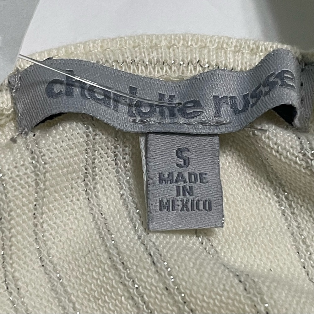 Charlotte Russe top NWT sizeS cream and silver stripe w/flower motif long sleeve - Picture 7 of 9
